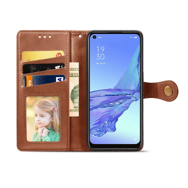 For Oppo A53 2020 Retro Solid Color Leather Buckle Phone Case with Lanyard & Photo Frame & Card Slot & Wallet & Stand Function