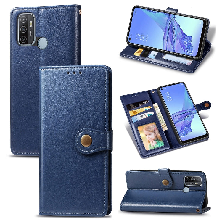For Oppo A53 2020 Retro Solid Color Leather Buckle Phone Case with Lanyard & Photo Frame & Card Slot & Wallet & Stand Function