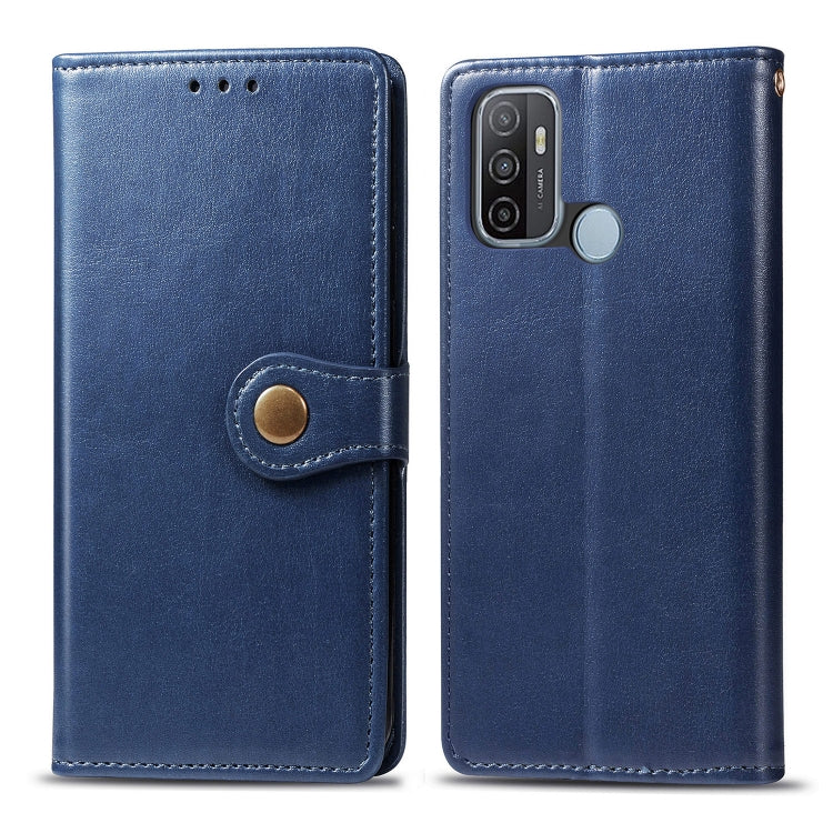 For Oppo A53 2020 Retro Solid Color Leather Buckle Phone Case with Lanyard & Photo Frame & Card Slot & Wallet & Stand Function