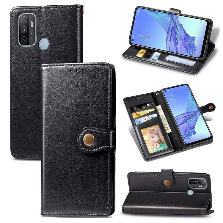 For Oppo A53 2020 Retro Solid Color Leather Buckle Phone Case with Lanyard & Photo Frame & Card Slot & Wallet & Stand Function
