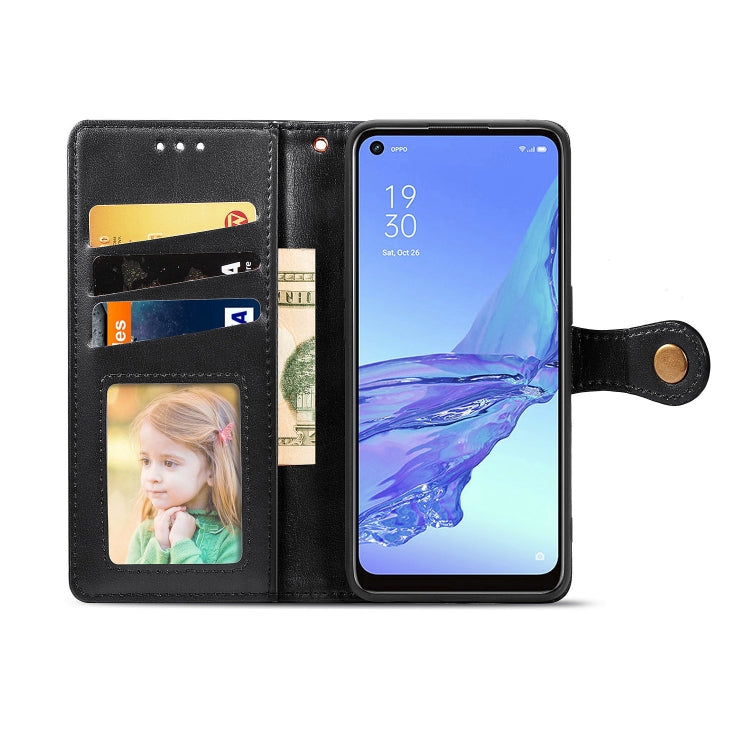 For Oppo A53 2020 Retro Solid Color Leather Buckle Phone Case with Lanyard & Photo Frame & Card Slot & Wallet & Stand Function