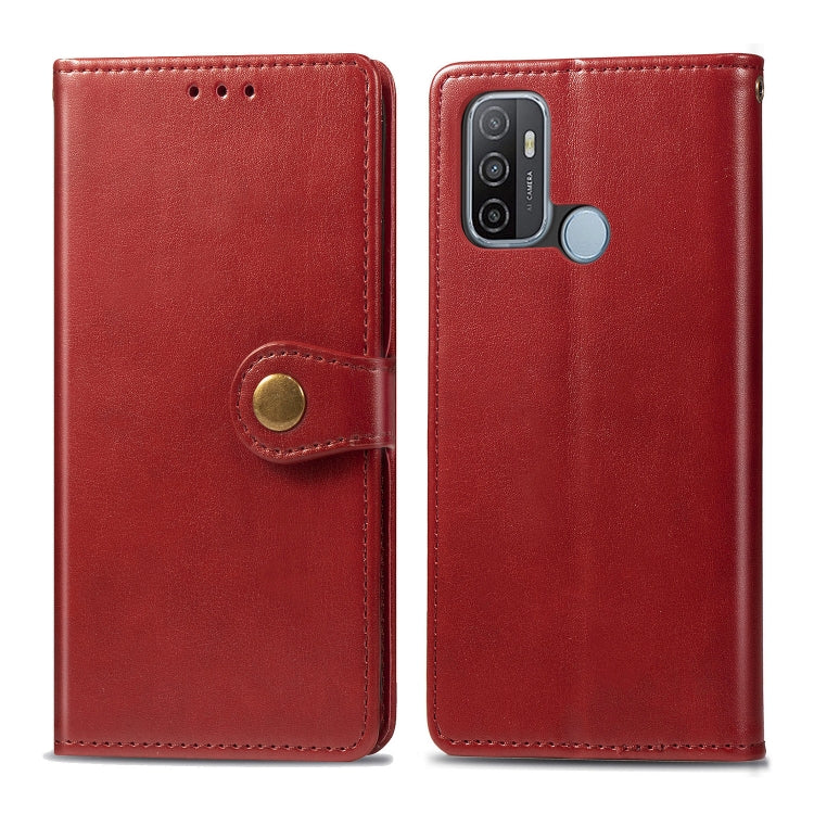 For Oppo A53 2020 Retro Solid Color Leather Buckle Phone Case with Lanyard & Photo Frame & Card Slot & Wallet & Stand Function