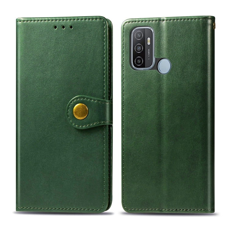 For Oppo A53 2020 Retro Solid Color Leather Buckle Phone Case with Lanyard & Photo Frame & Card Slot & Wallet & Stand Function