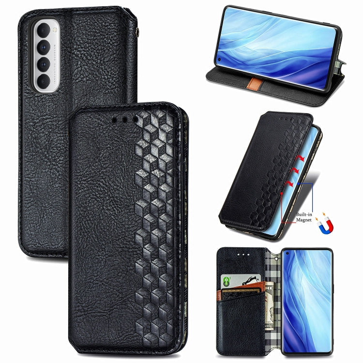 For Oppo Reno4 Pro 4G Cubic Grid Pressed Horizontal Flip Magnetic PU Leather Case with Holder & Card Slots & Wallet