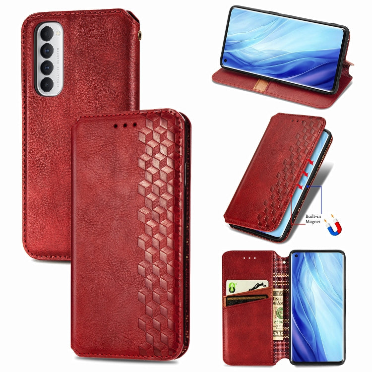 For Oppo Reno4 Pro 4G Cubic Grid Pressed Horizontal Flip Magnetic PU Leather Case with Holder & Card Slots & Wallet