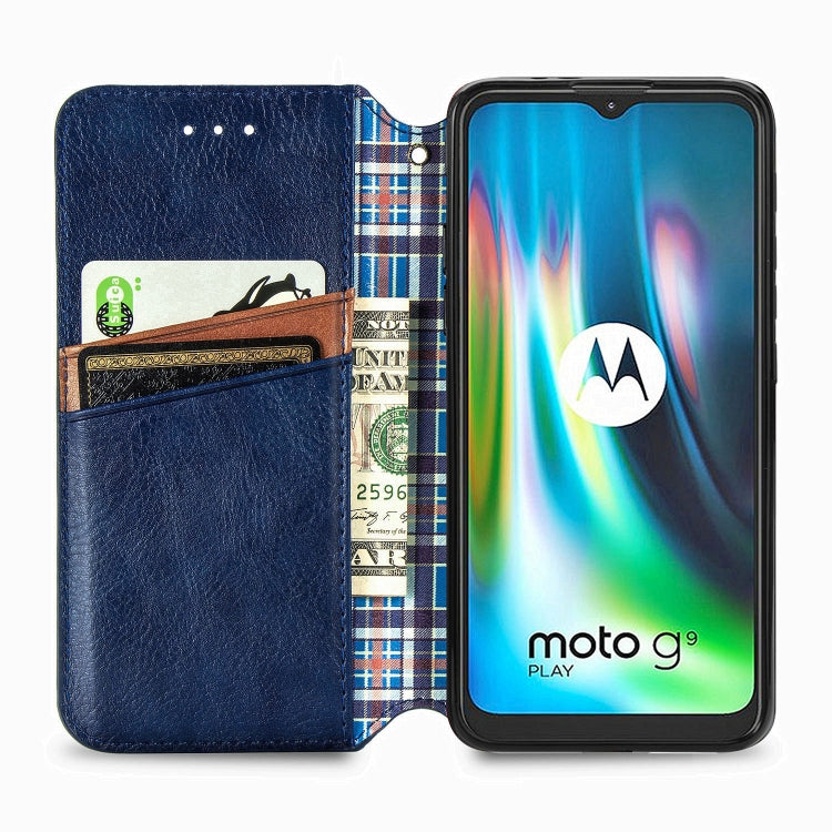 For Motorola Moto G9 Play Cubic Grid Pressed Horizontal Flip Magnetic PU Leather Case with Holder & Card Slots & Wallet
