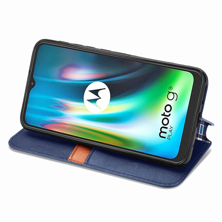 For Motorola Moto G9 Play Cubic Grid Pressed Horizontal Flip Magnetic PU Leather Case with Holder & Card Slots & Wallet