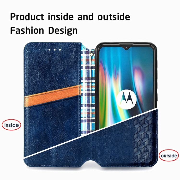 For Motorola Moto G9 Play Cubic Grid Pressed Horizontal Flip Magnetic PU Leather Case with Holder & Card Slots & Wallet