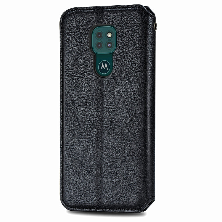 For Motorola Moto G9 Play Cubic Grid Pressed Horizontal Flip Magnetic PU Leather Case with Holder & Card Slots & Wallet