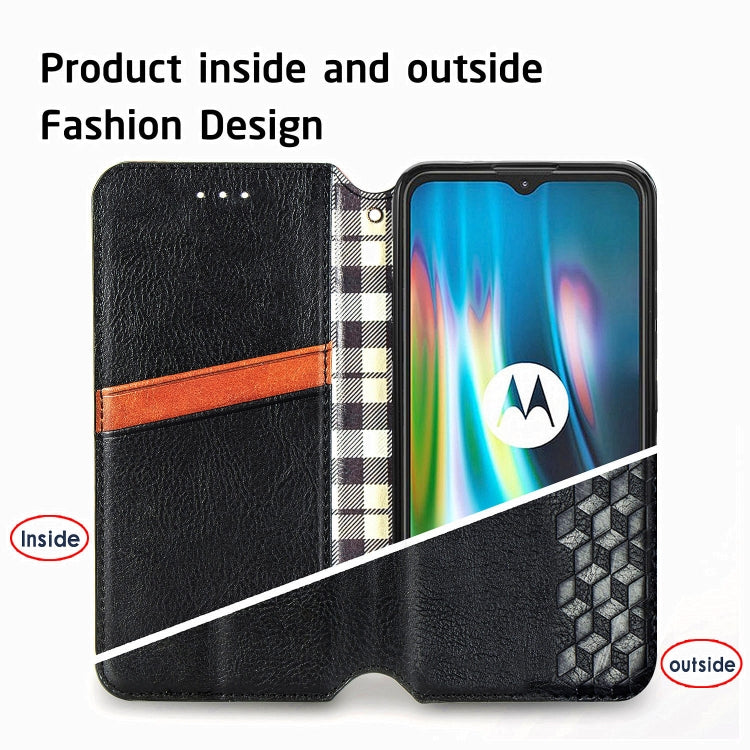 For Motorola Moto G9 Play Cubic Grid Pressed Horizontal Flip Magnetic PU Leather Case with Holder & Card Slots & Wallet