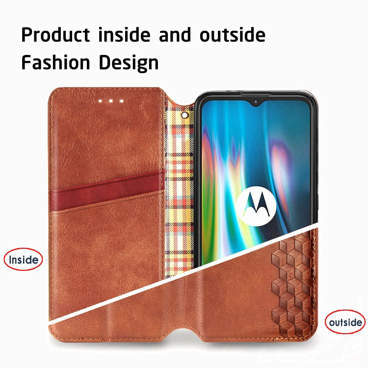 For Motorola Moto G9 Play Cubic Grid Pressed Horizontal Flip Magnetic PU Leather Case with Holder & Card Slots & Wallet