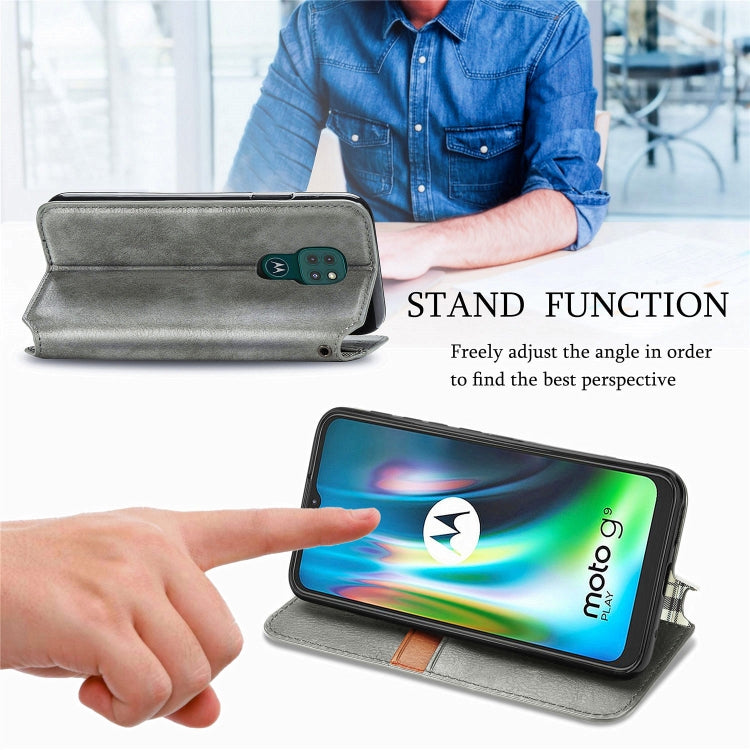 For Motorola Moto G9 Play Cubic Grid Pressed Horizontal Flip Magnetic PU Leather Case with Holder & Card Slots & Wallet