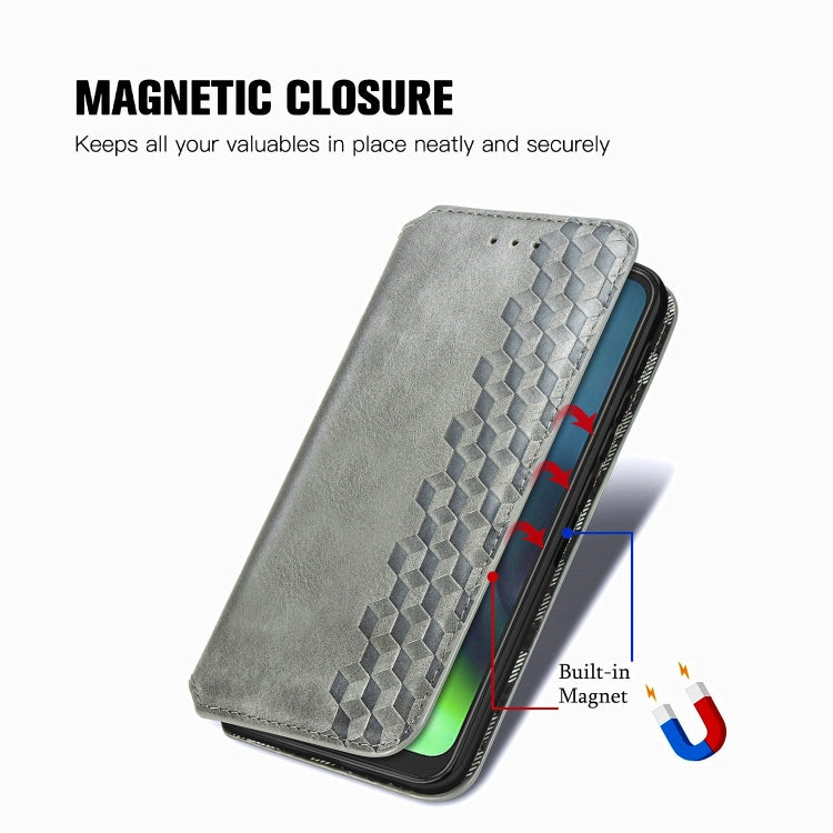 For Motorola Moto G9 Play Cubic Grid Pressed Horizontal Flip Magnetic PU Leather Case with Holder & Card Slots & Wallet