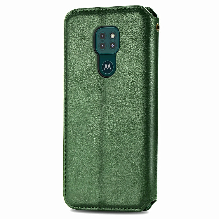 For Motorola Moto G9 Play Cubic Grid Pressed Horizontal Flip Magnetic PU Leather Case with Holder & Card Slots & Wallet