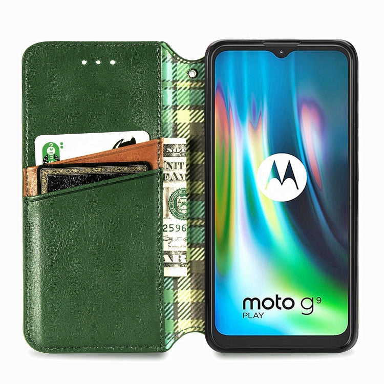 For Motorola Moto G9 Play Cubic Grid Pressed Horizontal Flip Magnetic PU Leather Case with Holder & Card Slots & Wallet