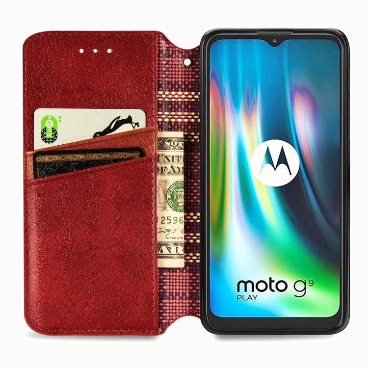 For Motorola Moto G9 Play Cubic Grid Pressed Horizontal Flip Magnetic PU Leather Case with Holder & Card Slots & Wallet