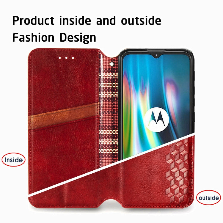 For Motorola Moto G9 Play Cubic Grid Pressed Horizontal Flip Magnetic PU Leather Case with Holder & Card Slots & Wallet