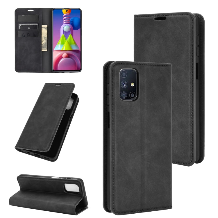 For Samsung Galaxy M51 (Side Fingerprint) Retro-skin Business Magnetic Suction Leather Case with Holder & Card Slots & Wallet