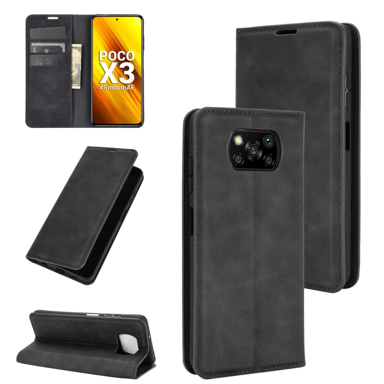 For Xiaomi Poco X3/X3 NFC Retro-skin Business Magnetic Suction Leather Case with Holder & Card Slots & Wallet
