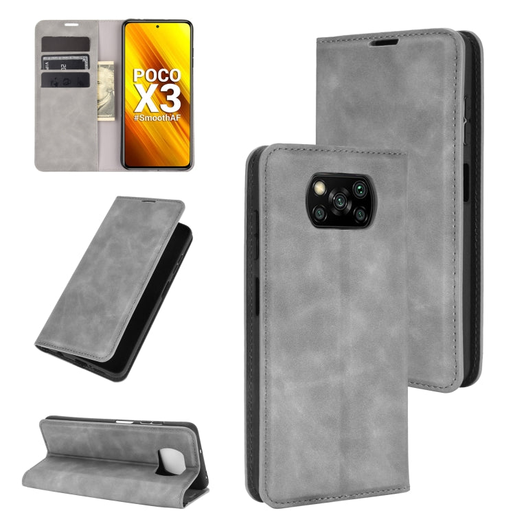 For Xiaomi Poco X3/X3 NFC Retro-skin Business Magnetic Suction Leather Case with Holder & Card Slots & Wallet