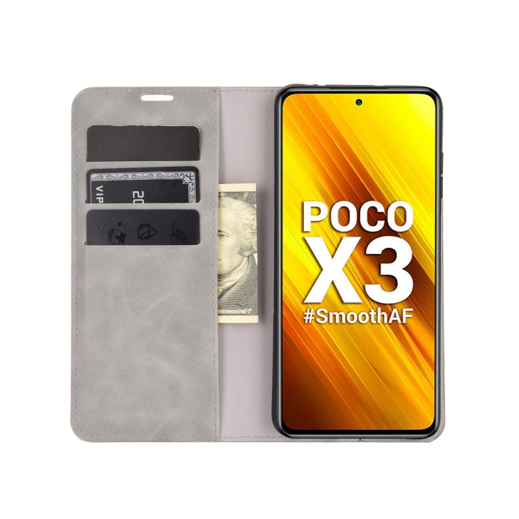 For Xiaomi Poco X3/X3 NFC Retro-skin Business Magnetic Suction Leather Case with Holder & Card Slots & Wallet