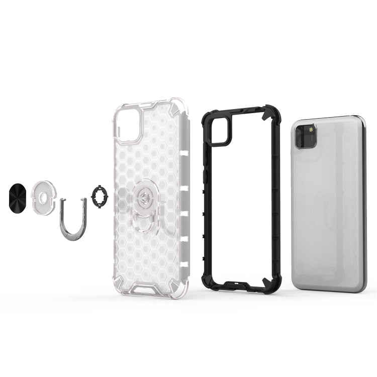 For Huawei Y5p 2020 Shockproof Honeycomb PC + TPU Ring Holder Protection Case