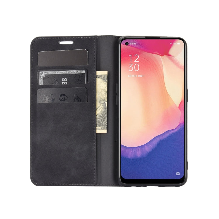 For OPPO Reno4 SE Retro-skin Business Magnetic Suction Leather Case with Holder & Card Slots & Wallet