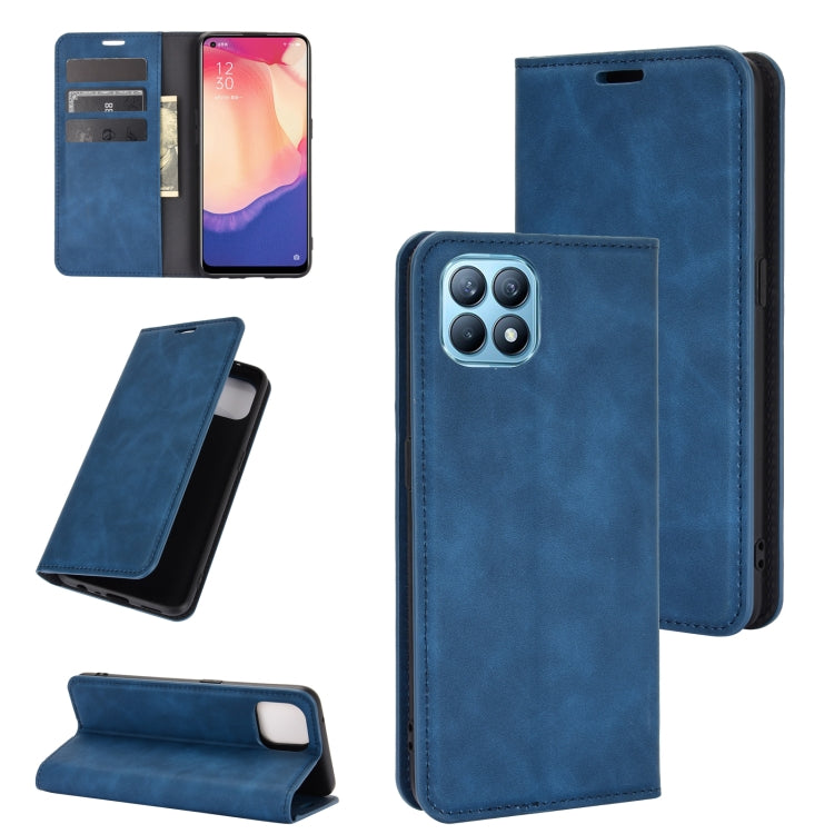 For OPPO Reno4 SE Retro-skin Business Magnetic Suction Leather Case with Holder & Card Slots & Wallet