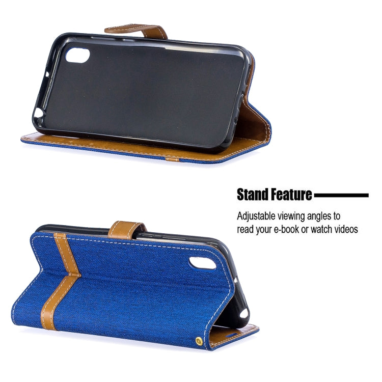 Color Matching Denim Texture Leather Case for Huawei Y5 (2019), with Holder & Card Slots & Wallet & Lanyard