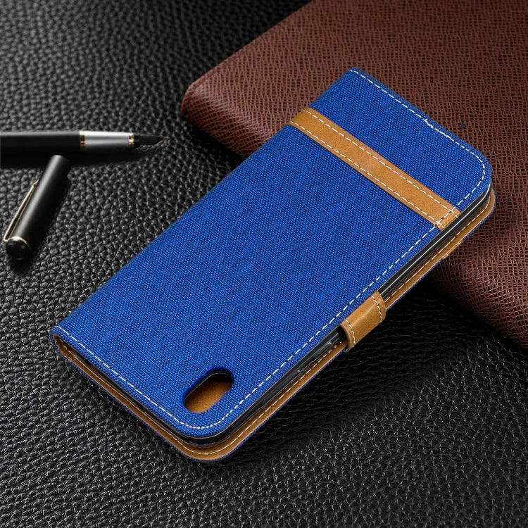 Color Matching Denim Texture Leather Case for Huawei Y5 (2019), with Holder & Card Slots & Wallet & Lanyard