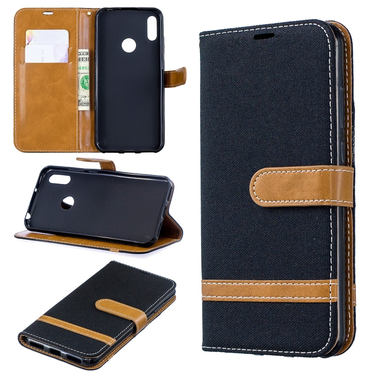Color Matching Denim Texture Leather Case for Huawei Y6 2019 / Y6 Pro 2019, with Holder & Card Slots & Wallet & Lanyard