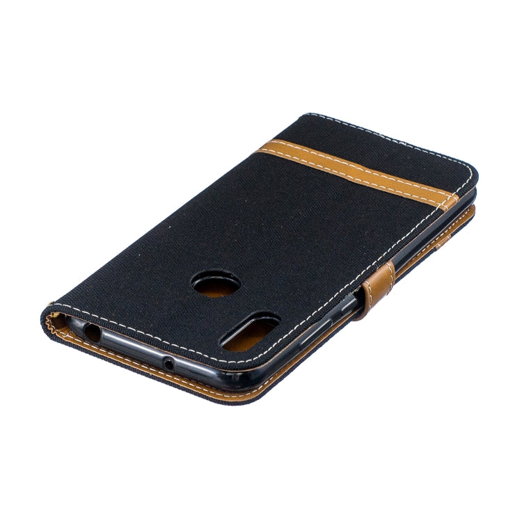 Color Matching Denim Texture Leather Case for Huawei Y6 2019 / Y6 Pro 2019, with Holder & Card Slots & Wallet & Lanyard