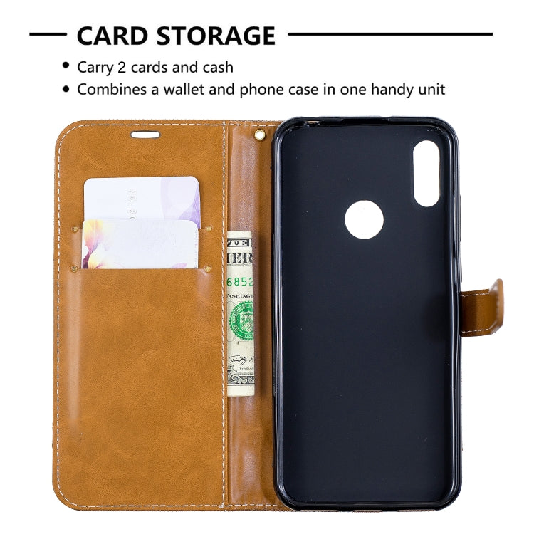 Color Matching Denim Texture Leather Case for Huawei Y6 2019 / Y6 Pro 2019, with Holder & Card Slots & Wallet & Lanyard