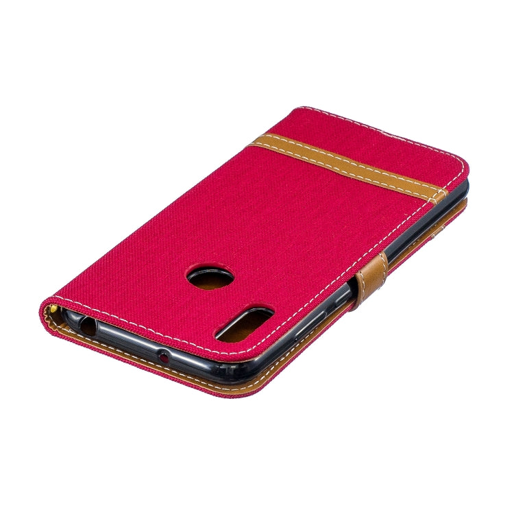 Color Matching Denim Texture Leather Case for Huawei Y6 2019 / Y6 Pro 2019, with Holder & Card Slots & Wallet & Lanyard