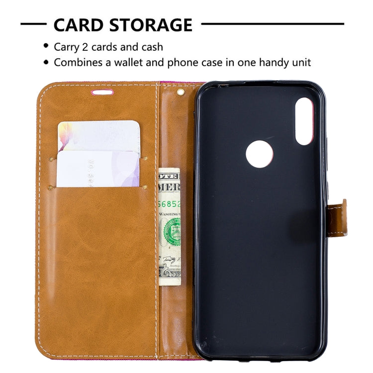 Color Matching Denim Texture Leather Case for Huawei Y6 2019 / Y6 Pro 2019, with Holder & Card Slots & Wallet & Lanyard