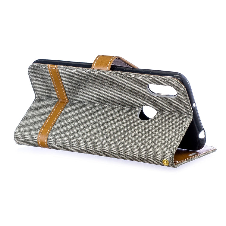 Color Matching Denim Texture Leather Case for Huawei Y6 2019 / Y6 Pro 2019, with Holder & Card Slots & Wallet & Lanyard