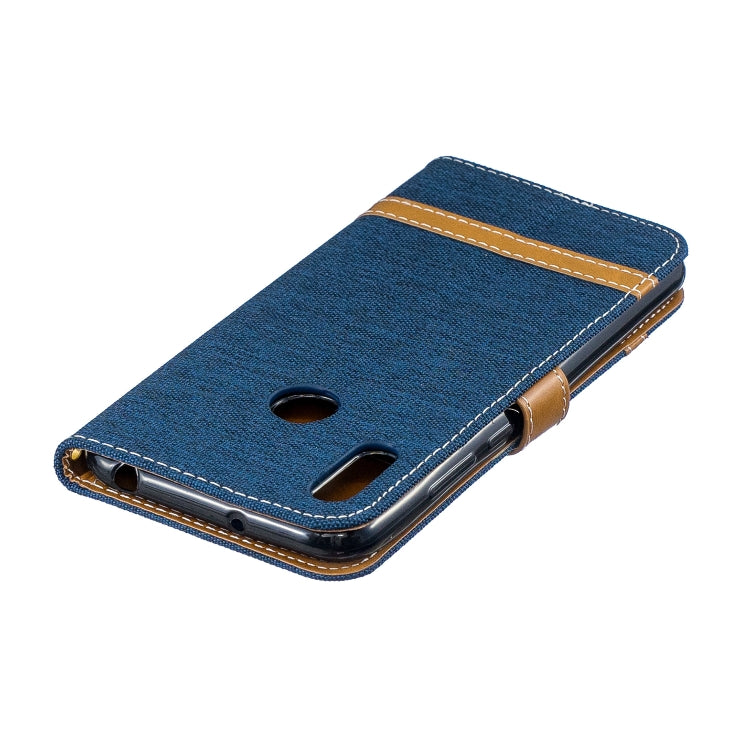 Color Matching Denim Texture Leather Case for Huawei Y6 2019 / Y6 Pro 2019, with Holder & Card Slots & Wallet & Lanyard