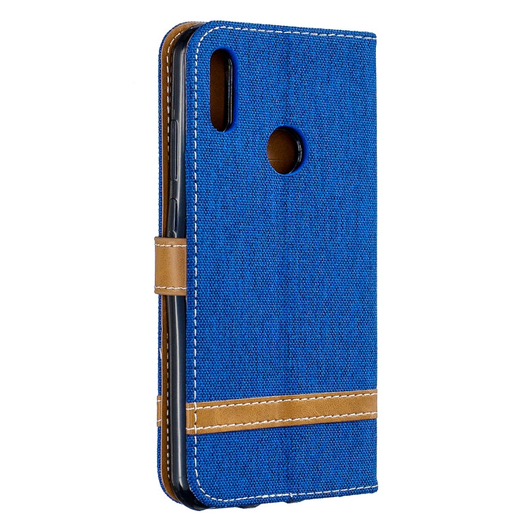 Color Matching Denim Texture Leather Case for Huawei Y6 2019 / Y6 Pro 2019, with Holder & Card Slots & Wallet & Lanyard