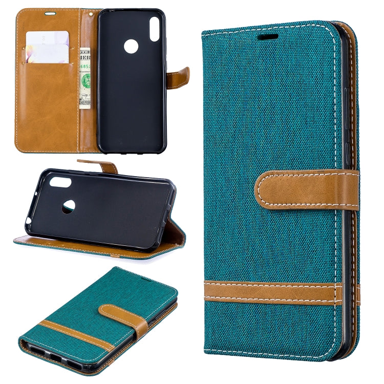 Color Matching Denim Texture Leather Case for Huawei Y6 2019 / Y6 Pro 2019, with Holder & Card Slots & Wallet & Lanyard