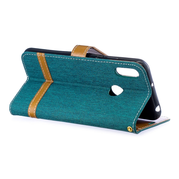 Color Matching Denim Texture Leather Case for Huawei Y6 2019 / Y6 Pro 2019, with Holder & Card Slots & Wallet & Lanyard