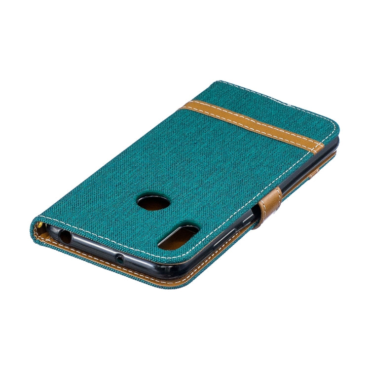 Color Matching Denim Texture Leather Case for Huawei Y6 2019 / Y6 Pro 2019, with Holder & Card Slots & Wallet & Lanyard