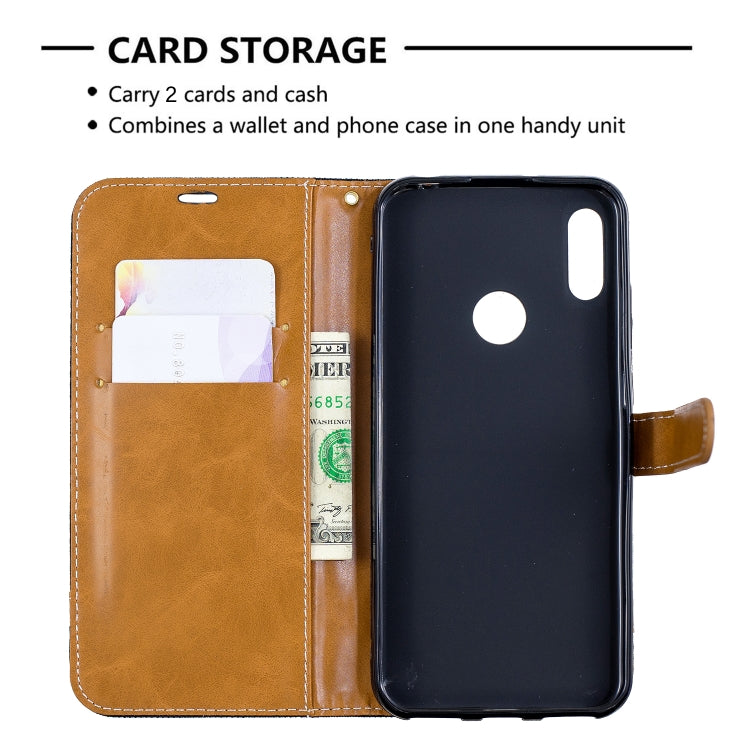 Color Matching Denim Texture Leather Case for Huawei Y6 2019 / Y6 Pro 2019, with Holder & Card Slots & Wallet & Lanyard