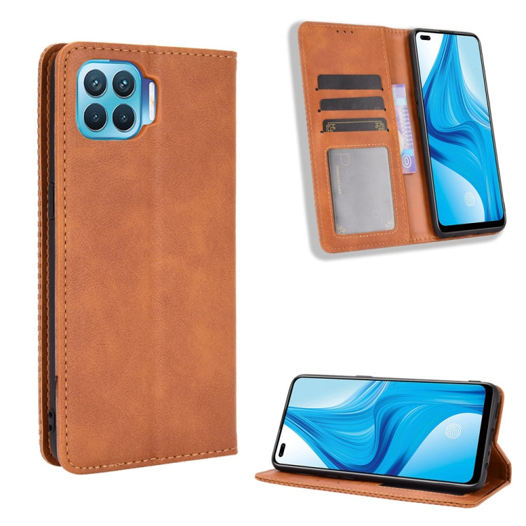 For OPPO F17 Pro / A93 / Reno4 Lite Magnetic Buckle Retro Crazy Horse Texture Horizontal Flip Leather Case with Holder & Card Slots & Photo Frame