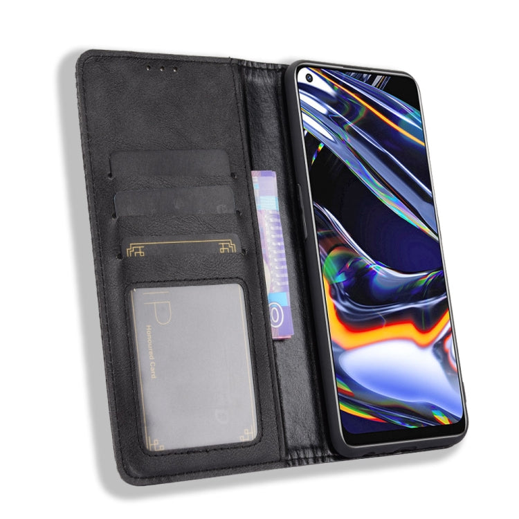 For OPPO Realme 7 Pro Magnetic Buckle Retro Crazy Horse Texture Horizontal Flip Leather Case , with Holder & Card Slots & Photo Frame