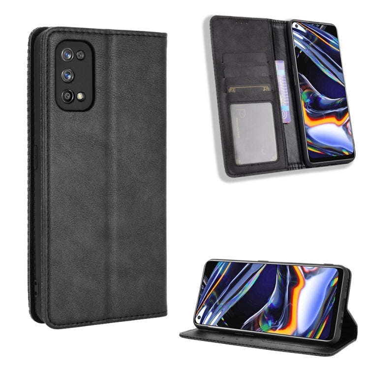 For OPPO Realme 7 Pro Magnetic Buckle Retro Crazy Horse Texture Horizontal Flip Leather Case , with Holder & Card Slots & Photo Frame
