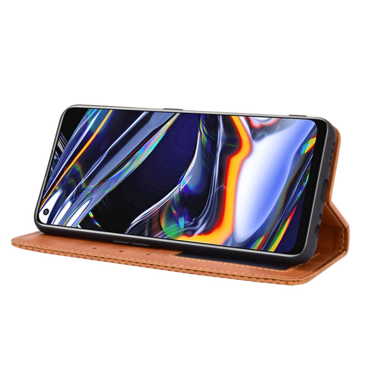 For OPPO Realme 7 Pro Magnetic Buckle Retro Crazy Horse Texture Horizontal Flip Leather Case , with Holder & Card Slots & Photo Frame