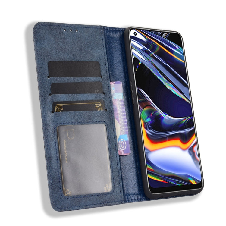 For OPPO Realme 7 Pro Magnetic Buckle Retro Crazy Horse Texture Horizontal Flip Leather Case , with Holder & Card Slots & Photo Frame