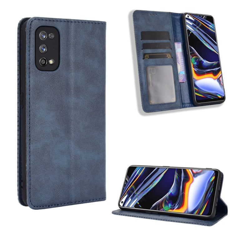 For OPPO Realme 7 Pro Magnetic Buckle Retro Crazy Horse Texture Horizontal Flip Leather Case , with Holder & Card Slots & Photo Frame