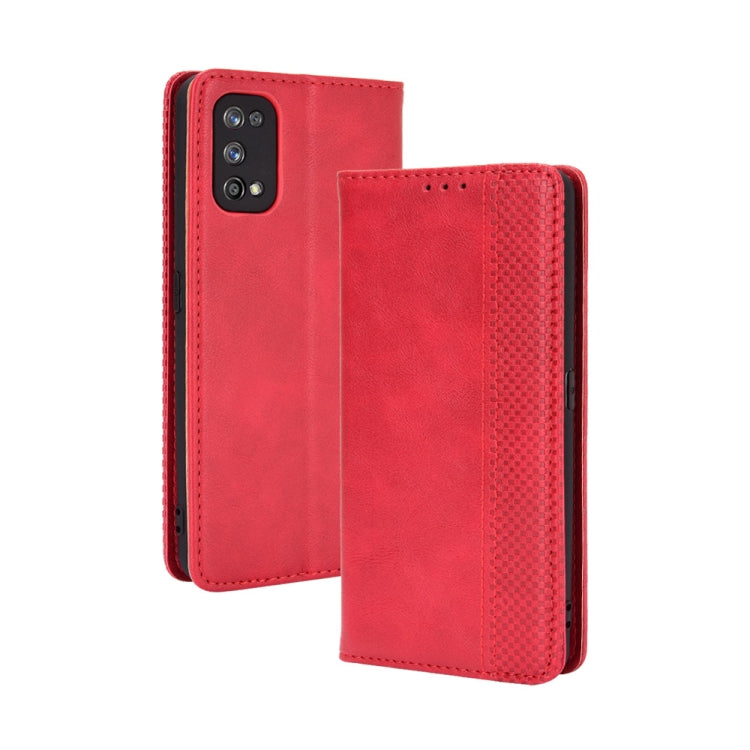For OPPO Realme 7 Pro Magnetic Buckle Retro Crazy Horse Texture Horizontal Flip Leather Case , with Holder & Card Slots & Photo Frame