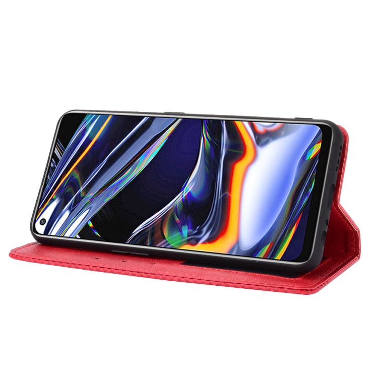 For OPPO Realme 7 Pro Magnetic Buckle Retro Crazy Horse Texture Horizontal Flip Leather Case , with Holder & Card Slots & Photo Frame
